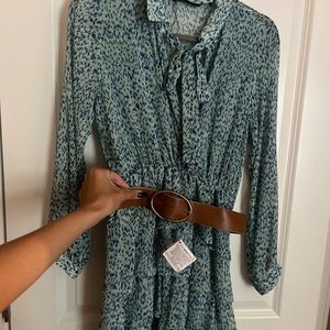 Zara speckled long sleeve belted dress